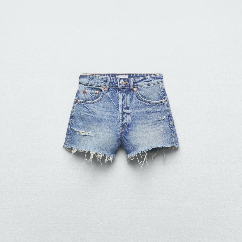 Zara TRF Distressed High Rise Denim Shorts - Size 28/US 6